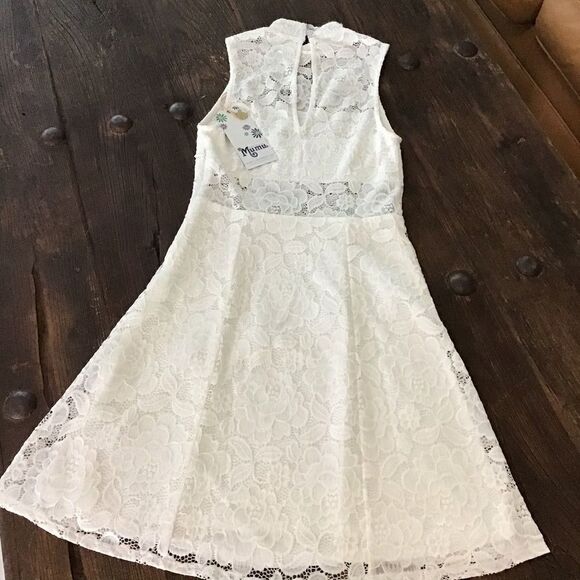 Show Me Your MuMu Alexa Mock Neck Lace Dress White Size Small - Picture 5 of 11
